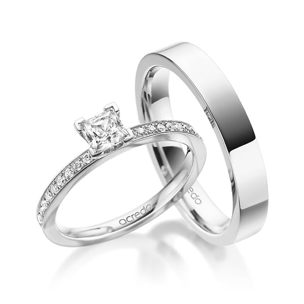Set in witgoud 14 kt. met 0,5 ct. + in totaal 0,2 ct. Princess-Diamant tw,vs tw/si van acredo - A-1934-1 Set in witgoud 14 kt. met 0,5 ct. + in totaal 0,2 ct. Princess-Diamant tw,vs tw/si van acredo - A-1934-1