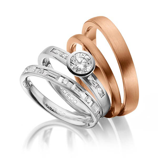 Set in witgoud 14 kt. met 0,5 ct. + in totaal 1,005 ct. Baguette-Diamant & Briljant & Briljanten tw,vs tw/si van acredo