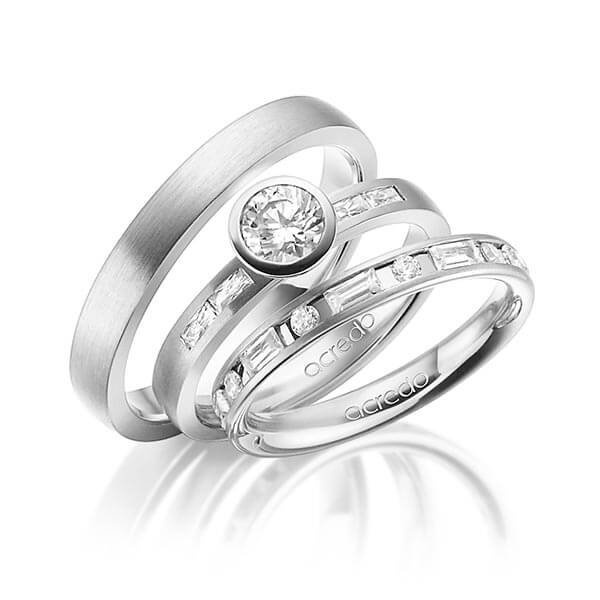 Set in witgoud 14 kt. met 0,5 ct. + in totaal 1,005 ct. Baguette-Diamant & Briljant & Briljanten tw,vs tw/si van acredo