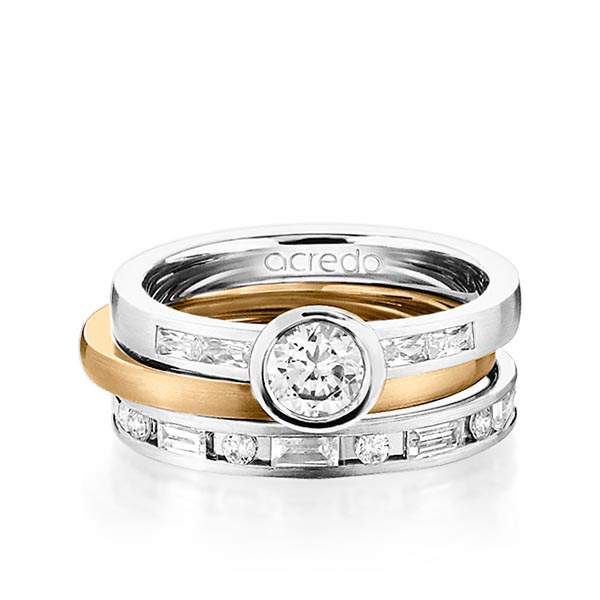 Set in witgoud 14 kt. met 0,5 ct. + in totaal 1,005 ct. Briljanten & Baguette-Diamant & Briljant tw/si tw,vs van acredo