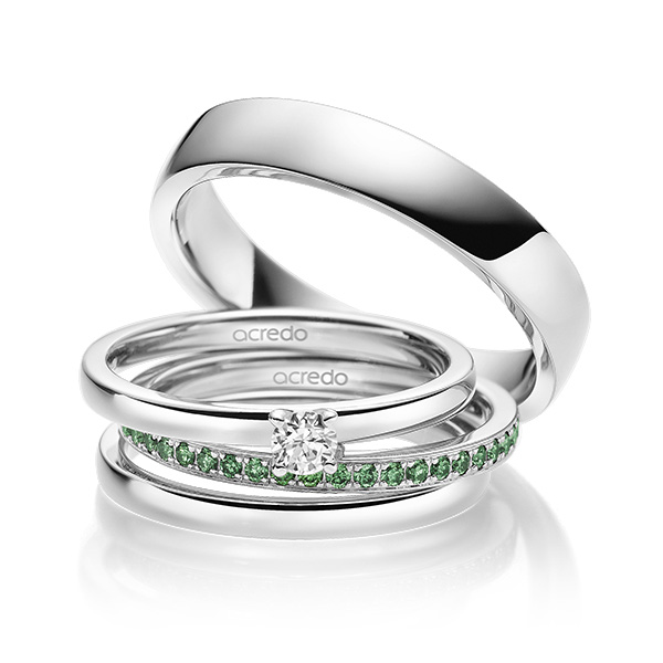 Set in witgoud 14 kt. met in totaal 0,41 ct. Briljant tw,vs Apple Green van acredo