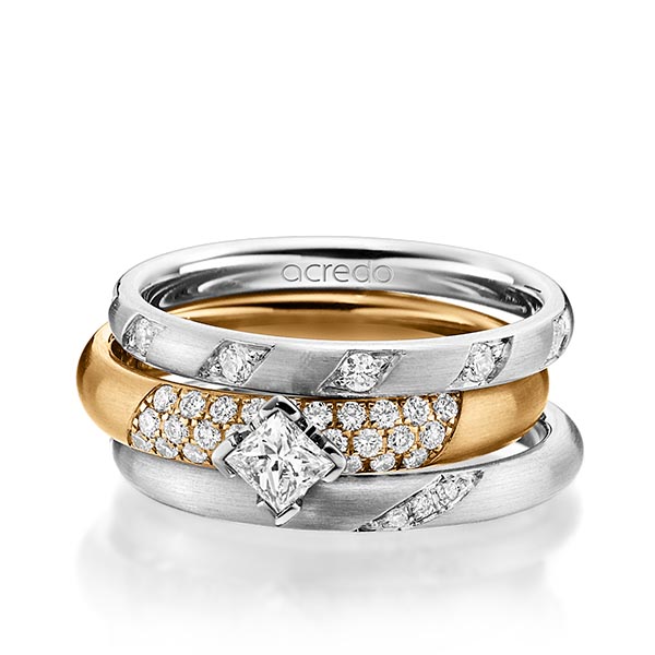 Set in witgoud 14 kt. met in totaal 0,755 ct. Briljant & Princess-Diamant tw/si van acredo