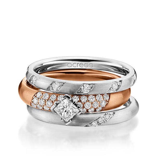 Set in witgoud 14 kt. met in totaal 0,755 ct. Briljant & Princess-Diamant tw/si van acredo