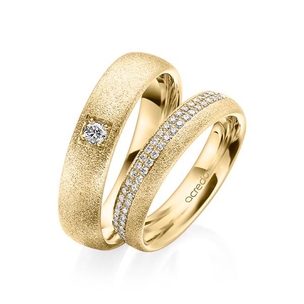 Set klassieke Memoire-trouwringen in buiten geelgoud 14 kt. , binnen geelgoud 14 kt. half gezet met in totaal 0,36 ct. Briljant tw/si van acredo - A-2026-6