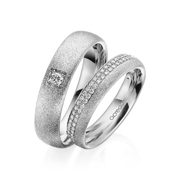 Set klassieke Memoire-trouwringen in buiten grijsgoud 14 kt. , binnen grijsgoud 14 kt. half gezet met in totaal 0,36 ct. Briljant tw/si van acredo - A-2026-4