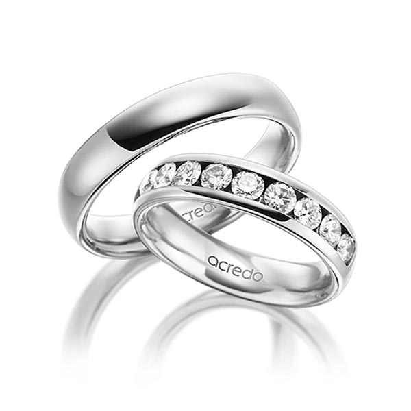 Set klassieke Memoire-trouwringen in buiten grijsgoud 14 kt. , binnen grijsgoud 14 kt. half gezet met in totaal 1,1 ct. Briljant tw/si van acredo - A-1534-8