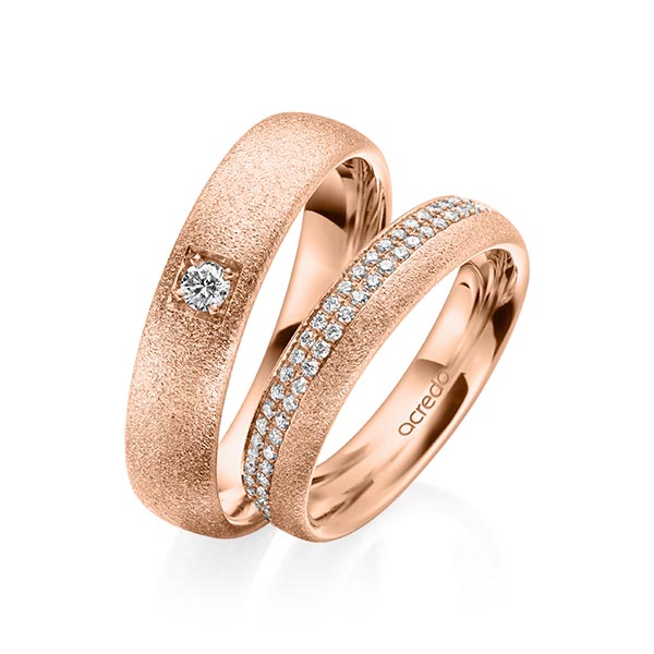 Set klassieke Memoire-trouwringen in buiten roodgoud 14 kt. , binnen roodgoud 14 kt. half gezet met in totaal 0,36 ct. Briljant tw/si van acredo - A-2026-7