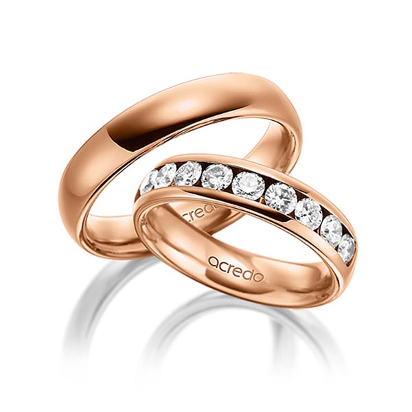 Set klassieke Memoire-trouwringen in buiten roodgoud 14 kt. , binnen roodgoud 14 kt. half gezet met in totaal 1,1 ct. Briljant tw/si van acredo - A-1534-5