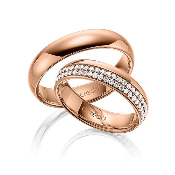 Set klassieke Memoire-trouwringen in buiten roodgoud 14 kt. , binnen roodgoud 14 kt. volledig gezet met in totaal 0,752 ct. Briljant tw/si van acredo - A-1536-4