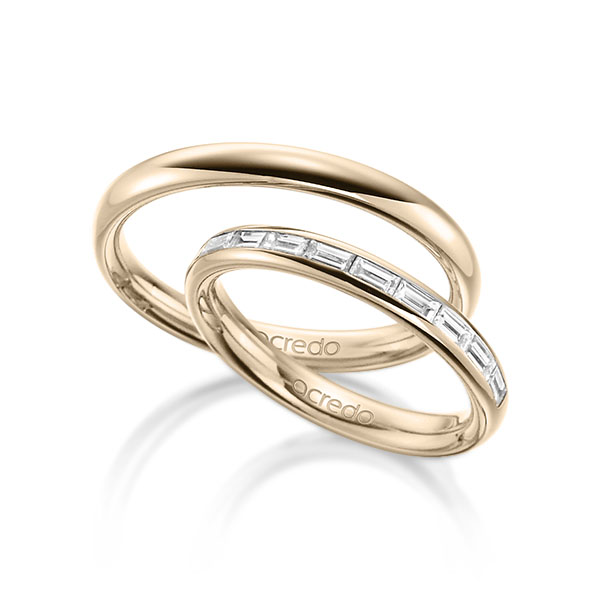 Set klassieke Memoire-trouwringen in buiten Signature Goud 585 , binnen Signature Goud 585 half gezet met in totaal 0,5 ct. Baguette-Diamant tw,vs van acredo - A-1532-12