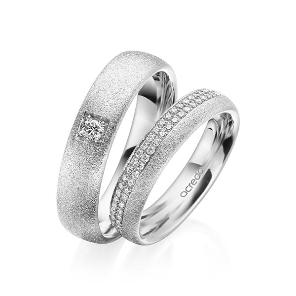 Set klassieke Memoire-trouwringen in buiten witgoud 14 kt. , binnen witgoud 14 kt. half gezet met in totaal 0,36 ct. Briljant tw/si van acredo - A-2026-8