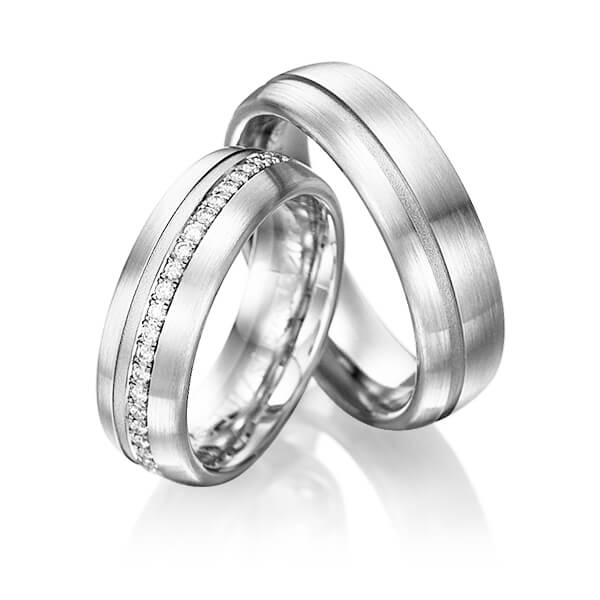 Set Klassieke Memoire-trouwringen in edelstaal half gezet met in totaal 0,176 ct. Briljant tw/si van Eternal Touch - Y-1018-8