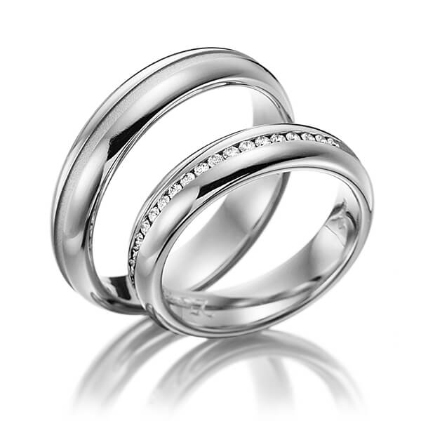 Set Klassieke Memoire-trouwringen in edelstaal half gezet met in totaal 0,22 ct. Briljant tw/si van Eternal Touch - Y-1082-2