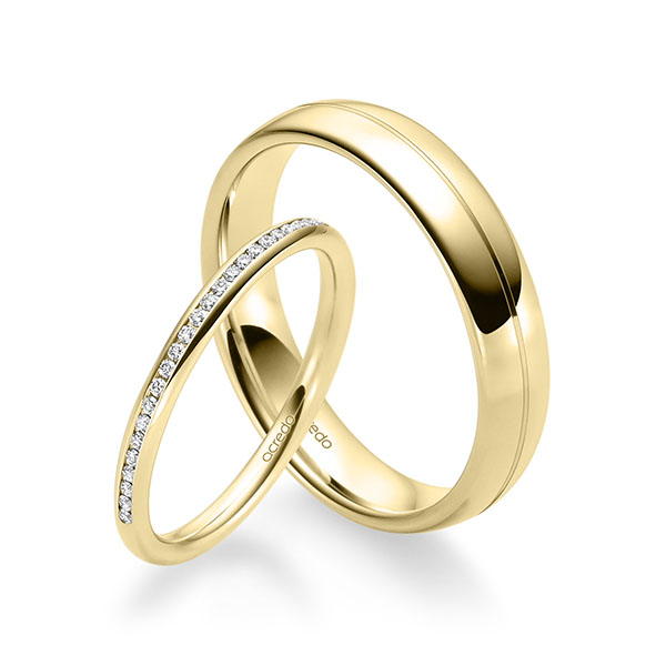 Set klassieke Memoire-trouwringen in geelgoud 14 kt. half gezet met in totaal 0,14 ct. Briljant tw/si van acredo - A-1680-2