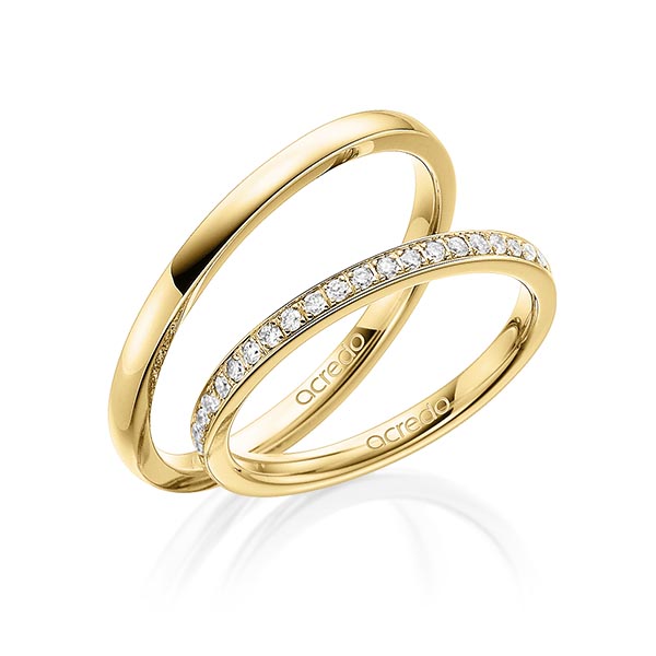 Set klassieke Memoire-trouwringen in geelgoud 14 kt. half gezet met in totaal 0,21 ct. Briljant tw/si van acredo - A-1665-2