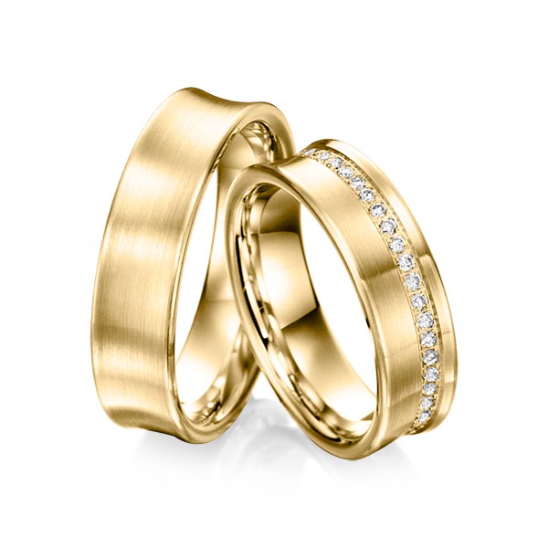 Set klassieke Memoire-trouwringen in geelgoud 14 kt. half gezet met in totaal 0,21 ct. Briljant tw/si van Steinberg - Q-1009-2