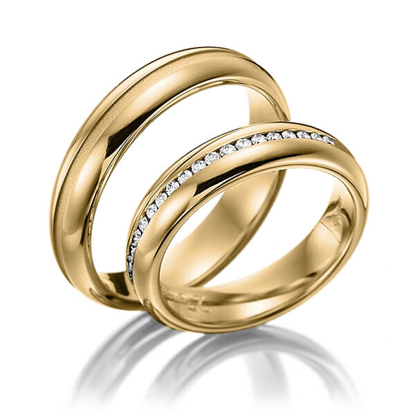Set Klassieke Memoire-trouwringen in geelgoud 14 kt. half gezet met in totaal 0,22 ct. Briljant tw/si van Steinberg