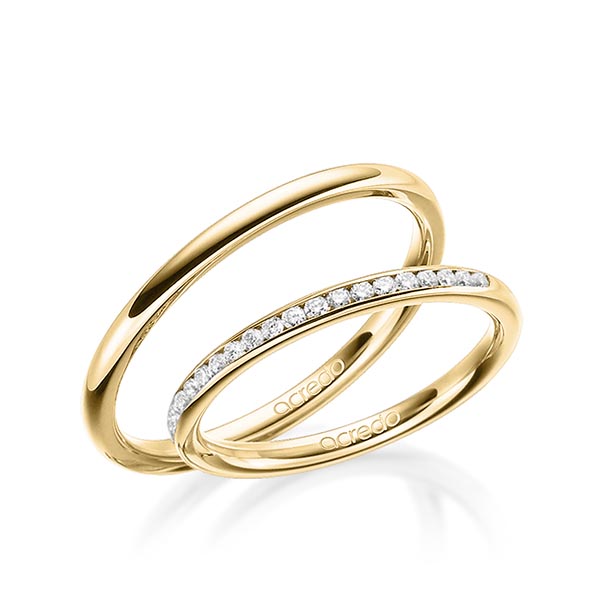 Set klassieke Memoire-trouwringen in geelgoud 14 kt. half gezet met in totaal 0,23 ct. Briljant tw/si van acredo - A-1672-1