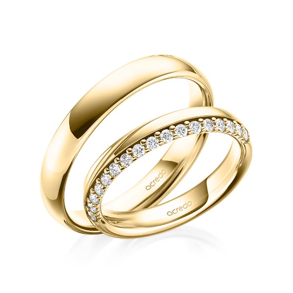 Set klassieke Memoire-trouwringen in geelgoud 14 kt. half gezet met in totaal 0,255 ct. tw/si van acredo - A-2106-3 Set klassieke Memoire-trouwringen in geelgoud 14 kt. half gezet met in totaal 0,255 ct. tw/si van acredo - A-2106-3