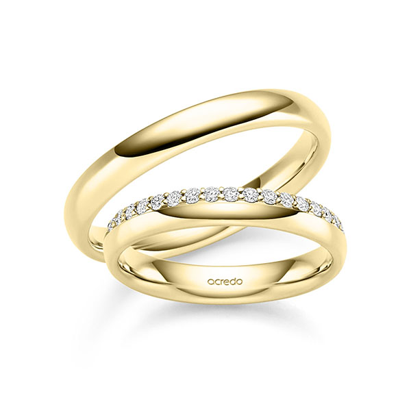 Set Klassieke Memoire-trouwringen in geelgoud 14 kt. half gezet met in totaal 0,27 ct. tw/si van acredo