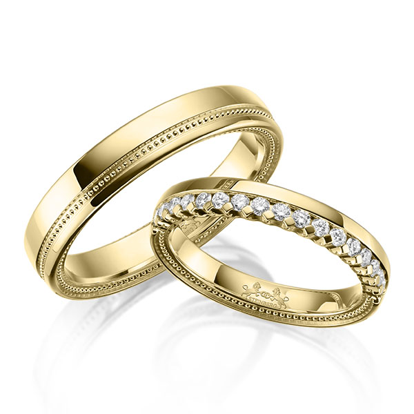 Set Klassieke Memoire-trouwringen in geelgoud 14 kt. half gezet met in totaal 0,34 ct. Briljant tw/si van Steinberg