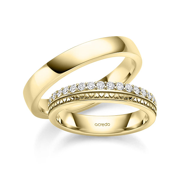Set Klassieke Memoire-trouwringen in geelgoud 14 kt. half gezet met in totaal 0,34 ct. tw/si van acredo