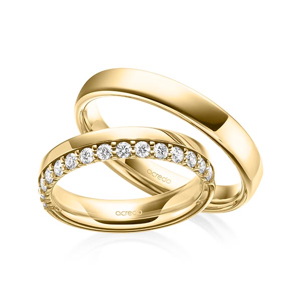 Set klassieke Memoire-trouwringen in geelgoud 14 kt. half gezet met in totaal 0,42 ct. tw/si van acredo - A-2111-2 Set klassieke Memoire-trouwringen in geelgoud 14 kt. half gezet met in totaal 0,42 ct. tw/si van acredo - A-2111-2