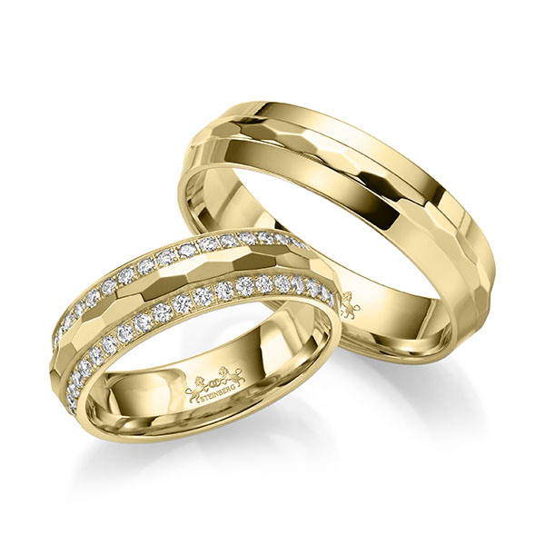 Set Klassieke Memoire-trouwringen in geelgoud 14 kt. half gezet met in totaal 0,44 ct. Briljant tw/si van Steinberg