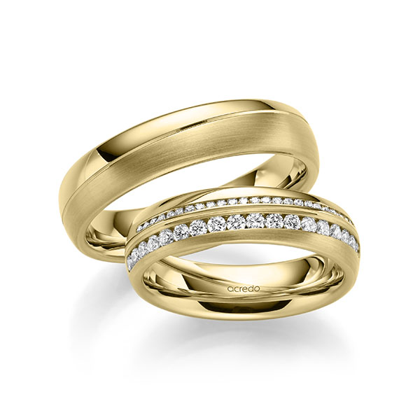 Set Klassieke Memoire-trouwringen in geelgoud 14 kt. half gezet met in totaal 0,505 ct. Briljant tw/si van acredo