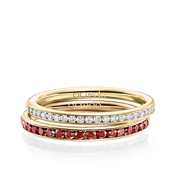 Set klassieke Memoire-trouwringen in geelgoud 14 kt. half gezet met in totaal 0,55 ct. Briljant tw/si Red Cherry van acredo - A-1666-2