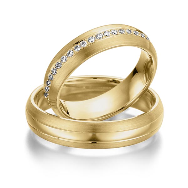 Set Klassieke Memoire-trouwringen in geelgoud 14 kt. volledig gezet met in totaal 0,46 ct. Briljant tw/si van Steinberg - Q-1072-3