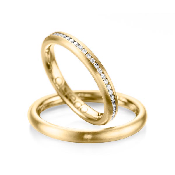 Set klassieke Memoire-trouwringen in geelgoud 14 kt. volledig gezet met in totaal 0,47 ct. Briljant tw/si van acredo - A-1074-1