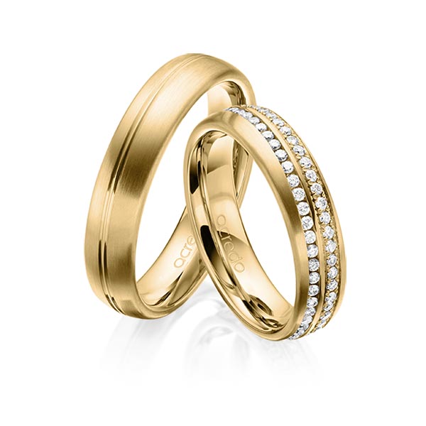 Set Klassieke Memoire-trouwringen in geelgoud 14 kt. volledig gezet met in totaal 0,784 ct. Briljant tw/si van acredo - A-1630-6