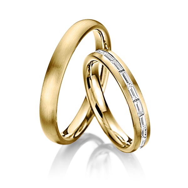 Set klassieke Memoire-trouwringen in geelgoud 14 kt. volledig gezet met in totaal 1,38 ct. Baguette-Diamant tw,vs van Eternal Touch - Y-1109-4 Set klassieke Memoire-trouwringen in geelgoud 14 kt. volledig gezet met in totaal 1,38 ct. Baguette-Diamant tw,vs van Eternal Touch - Y-1109-4
