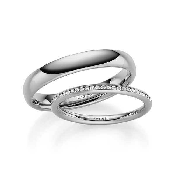 Set klassieke Memoire-trouwringen in grijsgoud 14 kt. half gezet met in totaal 0,145 ct. Briljant tw/si van acredo - A-1598-3