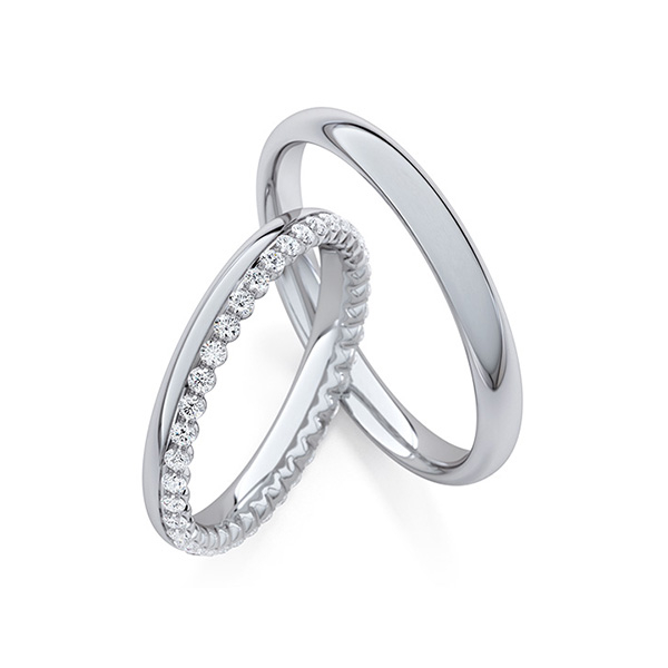 Set Klassieke Memoire-trouwringen in grijsgoud 14 kt. half gezet met in totaal 0,17 ct. tw/si van Steinberg