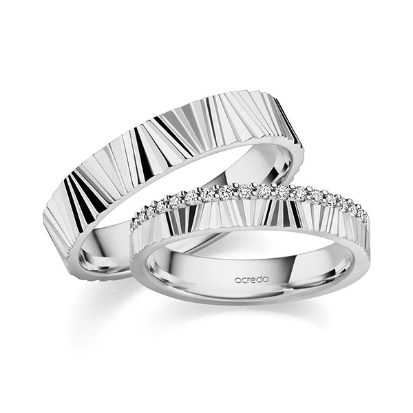 Set Klassieke Memoire-trouwringen in grijsgoud 14 kt. half gezet met in totaal 0,19 ct. tw/si van acredo