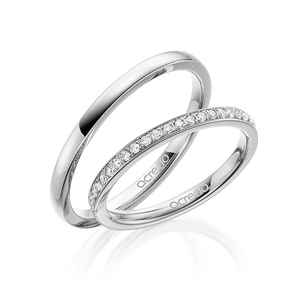 Set klassieke Memoire-trouwringen in grijsgoud 14 kt. half gezet met in totaal 0,21 ct. Briljant tw/si van acredo - A-1665-5