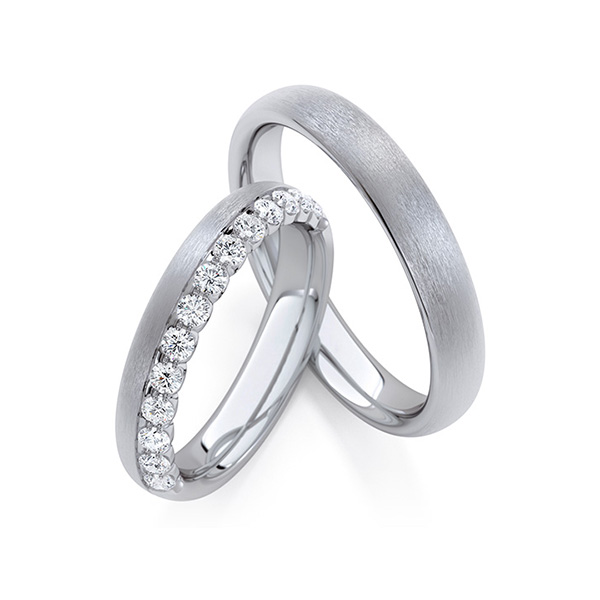 Set Klassieke Memoire-trouwringen in grijsgoud 14 kt. half gezet met in totaal 0,39 ct. tw/si van Steinberg