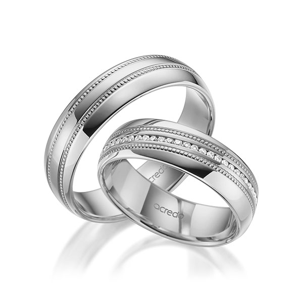 Set Klassieke Memoire-trouwringen in grijsgoud 14 kt. volledig gezet met in totaal 0,28 ct. Briljant tw/si van acredo - A-1757-8 Set Klassieke Memoire-trouwringen in grijsgoud 14 kt. volledig gezet met in totaal 0,28 ct. Briljant tw/si van acredo - A-1757-8