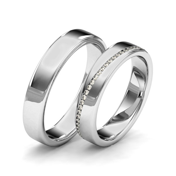 Set klassieke Memoire-trouwringen in grijsgoud 14 kt. volledig gezet met in totaal 0,29 ct. Briljant tw/si van Merii - M-1255-5 Set klassieke Memoire-trouwringen in grijsgoud 14 kt. volledig gezet met in totaal 0,29 ct. Briljant tw/si van Merii - M-1255-5