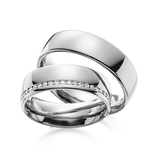 Set klassieke Memoire-trouwringen in grijsgoud 14 kt. volledig gezet met in totaal 0,48 ct. Briljant tw/si van Steinberg - Q-1076-5