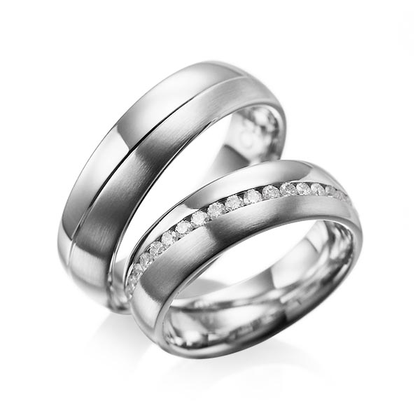 Set Klassieke Memoire-trouwringen in grijsgoud 14 kt. volledig gezet met in totaal 0,76 ct. Briljant tw/si van acredo - A-1100-4