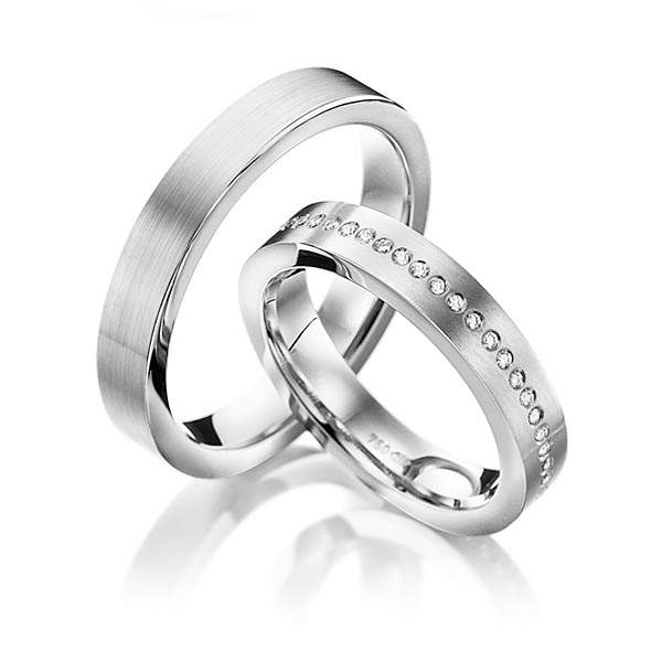 Set klassieke Memoire-trouwringen in palladium 950 half gezet met in totaal 0,14 ct. Briljant tw/si van Eternal Touch - Y-1119-2