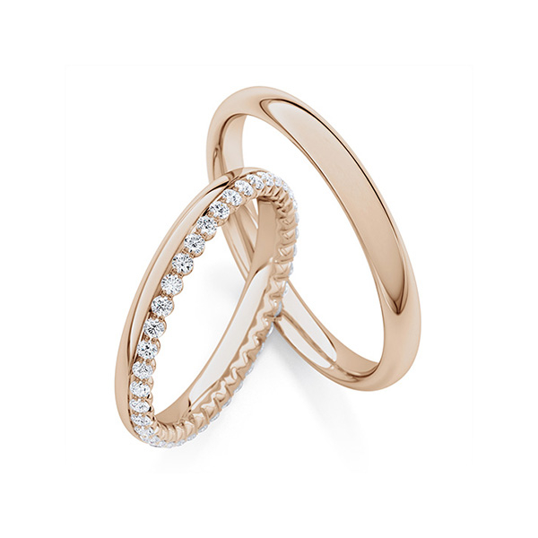 Set Klassieke Memoire-trouwringen in Peach-Gold 585 half gezet met in totaal 0,17 ct. tw/si van Steinberg
