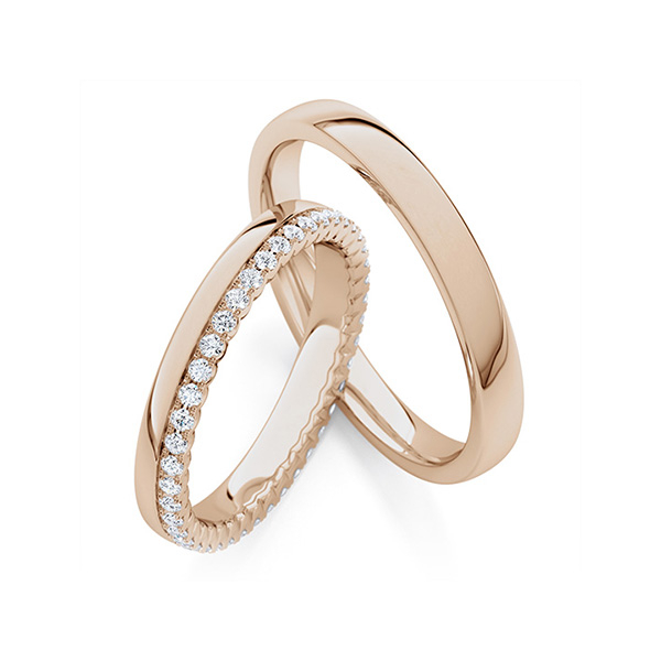 Set Klassieke Memoire-trouwringen in Peach-Gold 585 half gezet met in totaal 0,2 ct. tw/si van Steinberg
