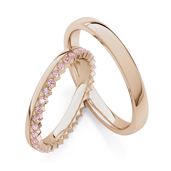 Set Klassieke Memoire-trouwringen in Peach-Gold 585 volledig gezet met in totaal 0,31 ct. Roze van Steinberg