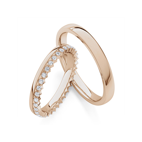Set Klassieke Memoire-trouwringen in Peach-Gold 585 volledig gezet met in totaal 0,31 ct. tw/si van Steinberg
