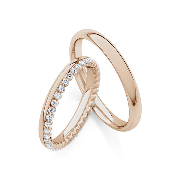 Set Klassieke Memoire-trouwringen in Peach-Gold 585 volledig gezet met in totaal 0,35 ct. tw/si van Steinberg