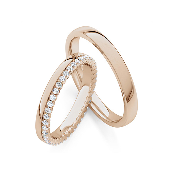 Set Klassieke Memoire-trouwringen in Peach-Gold 585 volledig gezet met in totaal 0,41 ct. tw/si van Steinberg